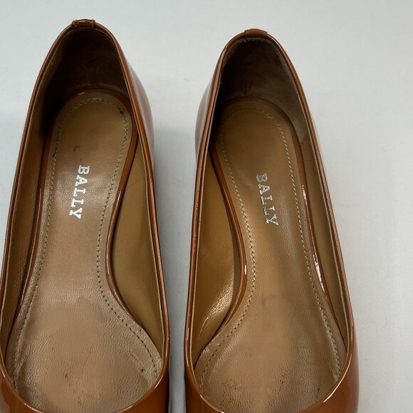 Bally Heline Patent Calf Leather Low Heels w/ metal Logo Plaque Brown 36 US 5.5 - Picture 11 of 16